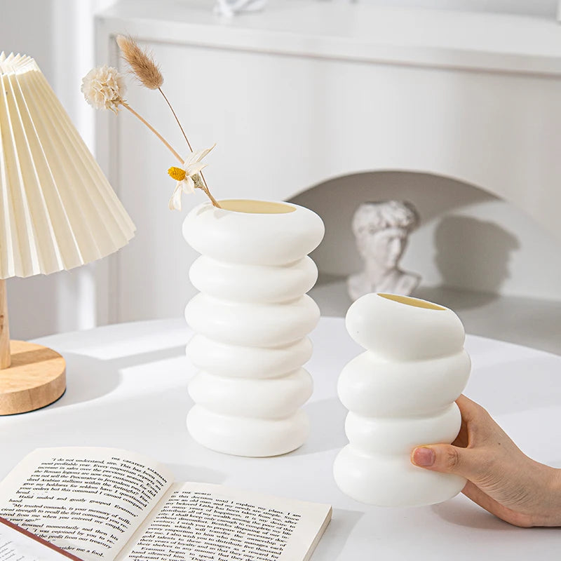 Nordische Spiralvase Weiß Kunststoff Modern